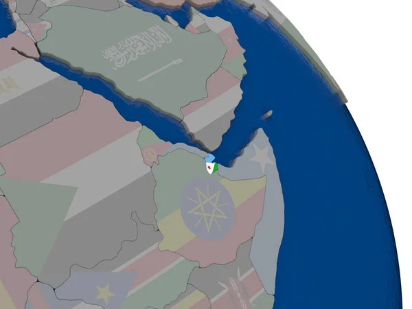 Yibuti con bandera en el globo —  Fotos de Stock
