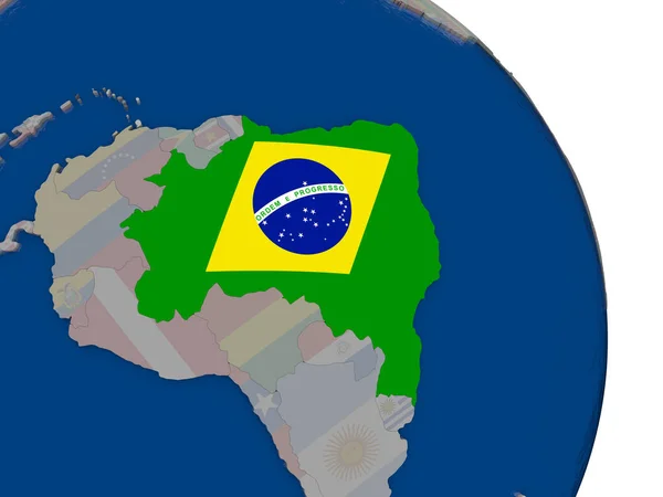 Brasil com bandeira no globo — Fotografia de Stock
