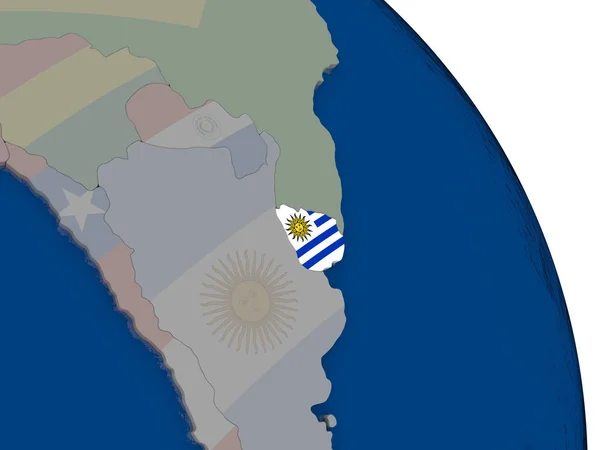 Dünya üzerinde bayrak ile Uruguay — Stok fotoğraf