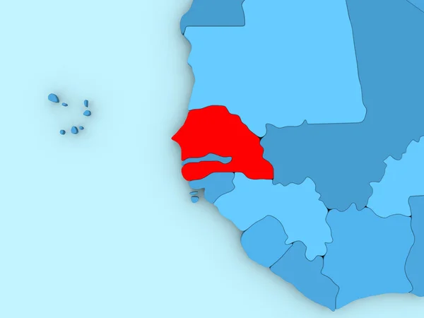 Senegal auf 3d karte — Stockfoto