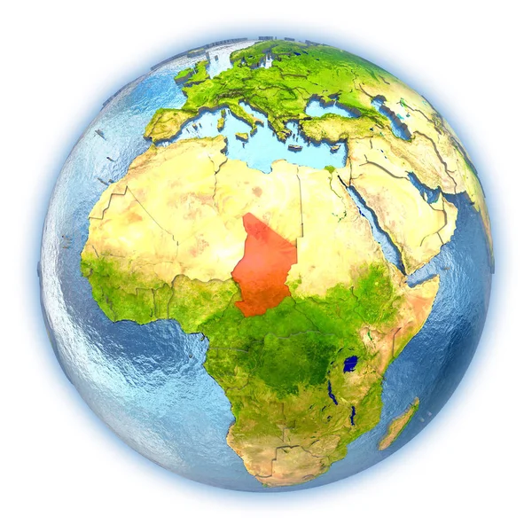 Tchad på isolerade jordglob — Stockfoto