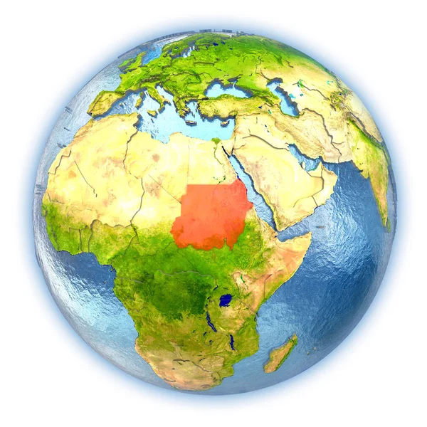 Sudão em globo isolado — Fotografia de Stock