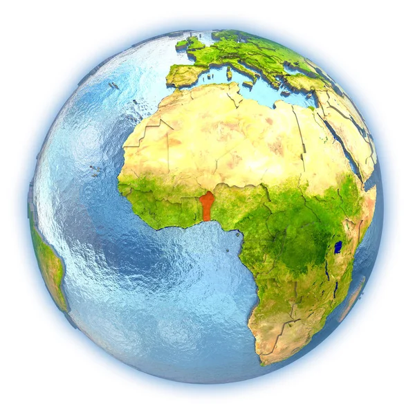 Benin on isolated globe — Stock Photo, Image