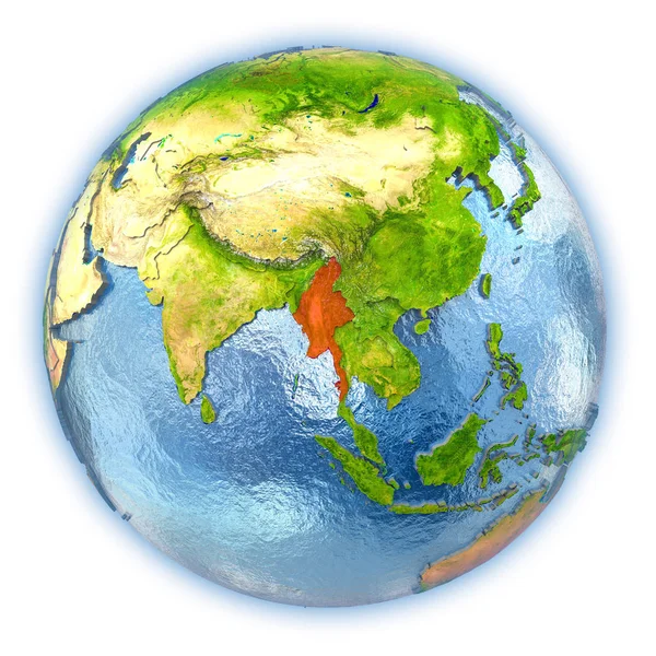 Myanmar on isolated globe — Stock Photo, Image