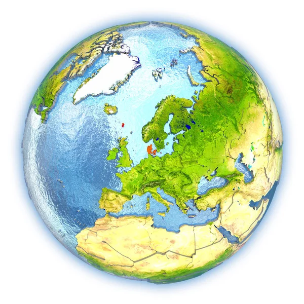 Denmark on isolated globe — Stock Photo, Image
