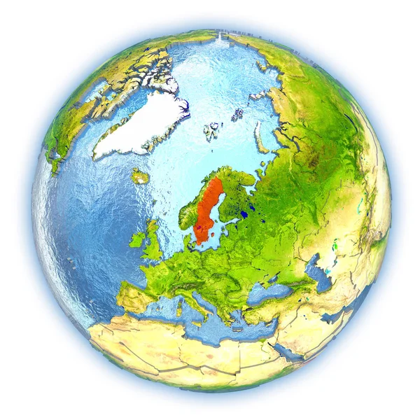 Szwecja na na białym tle globu — Zdjęcie stockowe