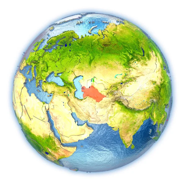 Turkmenistan on isolated globe — Stock Photo, Image