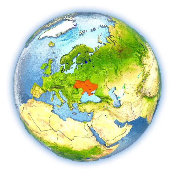 Ukraine on isolated globe — Stock Photo, Image