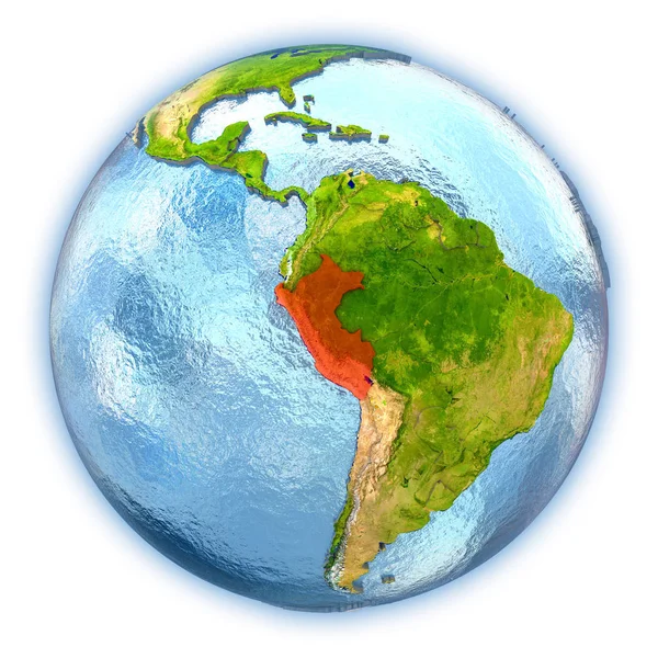 Peru auf isoliertem Globus — Stockfoto