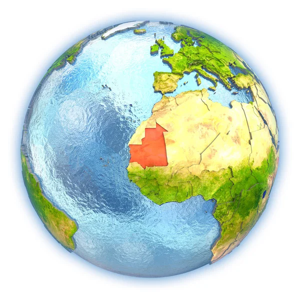 Mauritanië op geïsoleerde wereldbol — Stockfoto