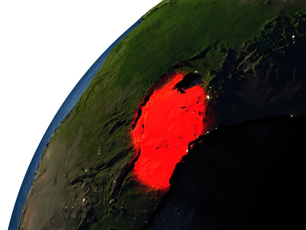 Tanzânia em vermelho na Terra à noite — Fotografia de Stock