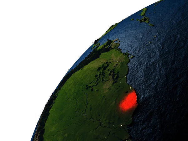 Guayana Francesa en rojo en la Tierra por la noche —  Fotos de Stock