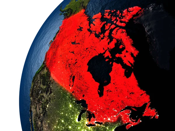 地球上の夜の赤でカナダ — ストック写真