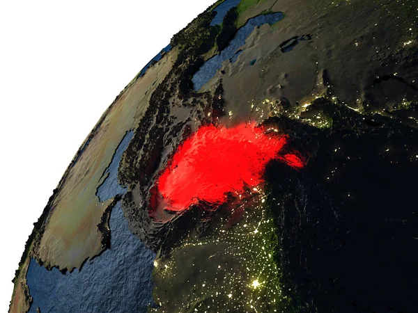 Afganistán en rojo en la Tierra por la noche —  Fotos de Stock