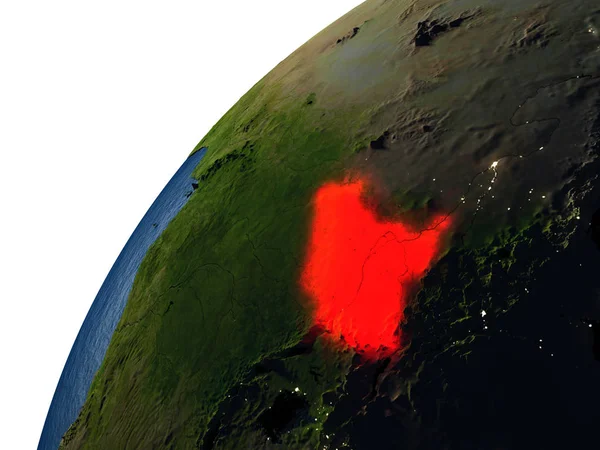 Südsudan bei Nacht in Rot auf der Erde — Stockfoto