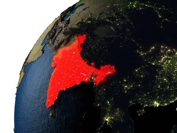 地球上の夜の赤でインド — ストック写真