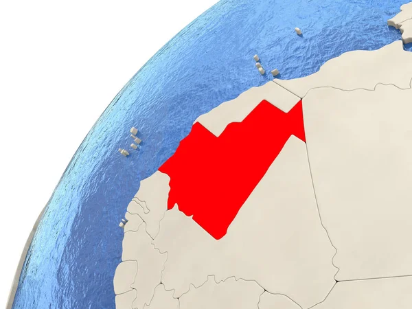 Mauritanië op wereldbol — Stockfoto