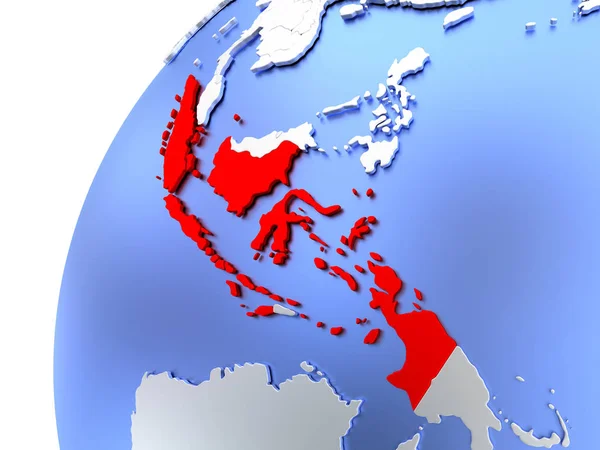 Indonesien på moderna glänsande jordglob — Stockfoto
