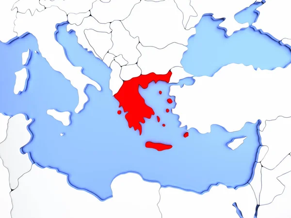 Grekland i rött på karta — Stockfoto