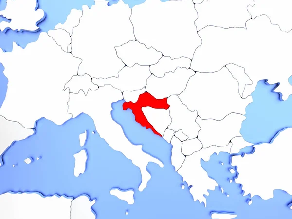 Chorvatsko na mapě červeně — Stock fotografie