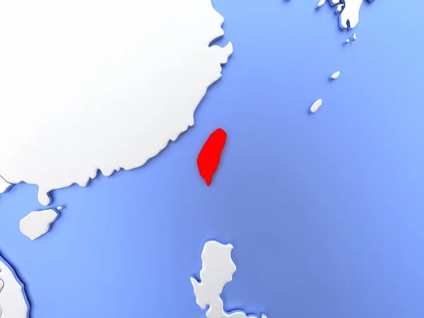 Taiwan in red on map — Stock Photo, Image