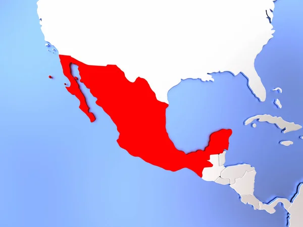 México en rojo en el mapa — Foto de Stock