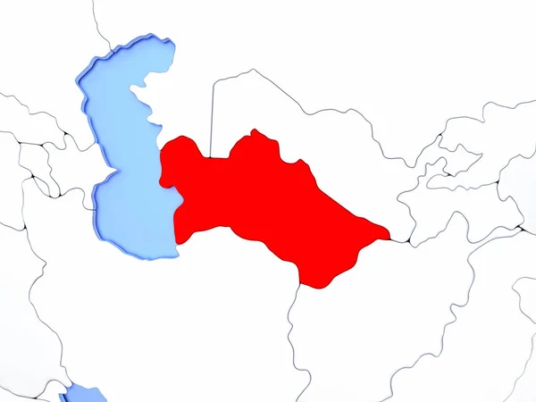 土库曼斯坦在地图上的红色 — 图库照片