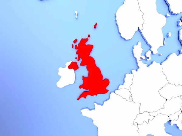 Reino Unido em vermelho no mapa — Fotografia de Stock