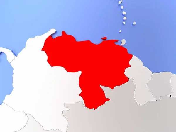 Venezuela in red on map — Stock Photo, Image