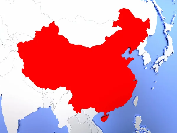 China in red on map — Stock Photo, Image