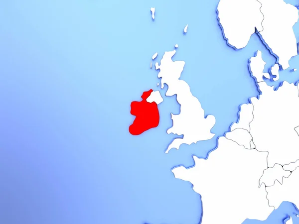 爱尔兰在地图上的红色 — 图库照片