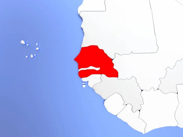 Senegal in red on map — Stock Photo, Image