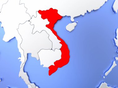 Haritada kırmızı Vietnam'da