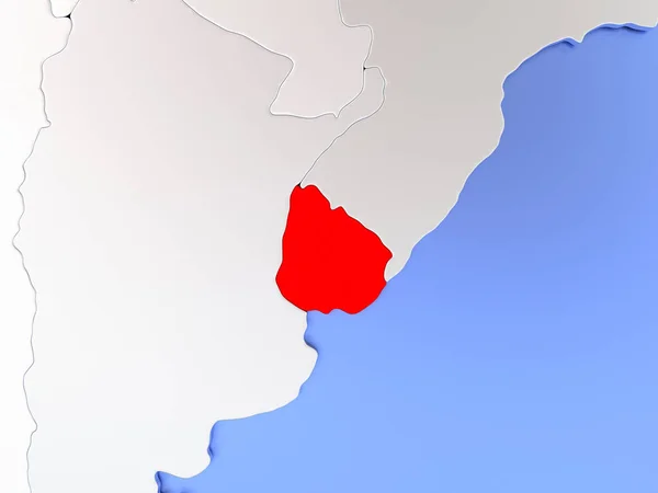 Haritada kırmızı Uruguay — Stok fotoğraf