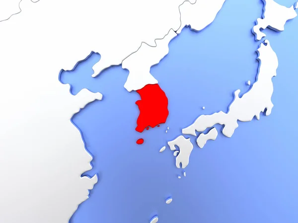 Corea del Sur en rojo en el mapa — Foto de Stock