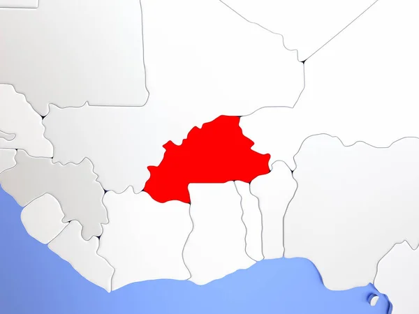 Буркіна-Фасо в червоному на карті — стокове фото