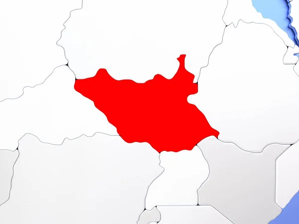 Güney Sudan'da haritada kırmızı — Stok fotoğraf
