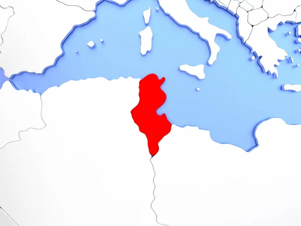 Tunézia térképen piros — Stock Fotó