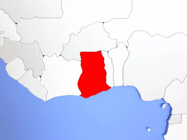 Ghana in het rood op kaart — Stockfoto