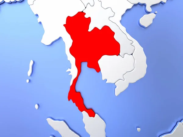 Thaïlande en rouge sur la carte — Photo