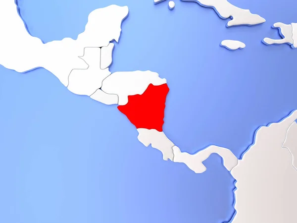 Nicaragua in red on map — Stock Photo, Image