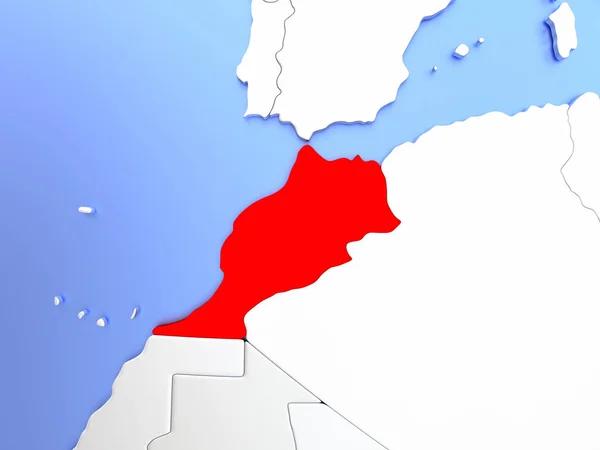 Maroko w kolorze czerwonym na mapie — Zdjęcie stockowe