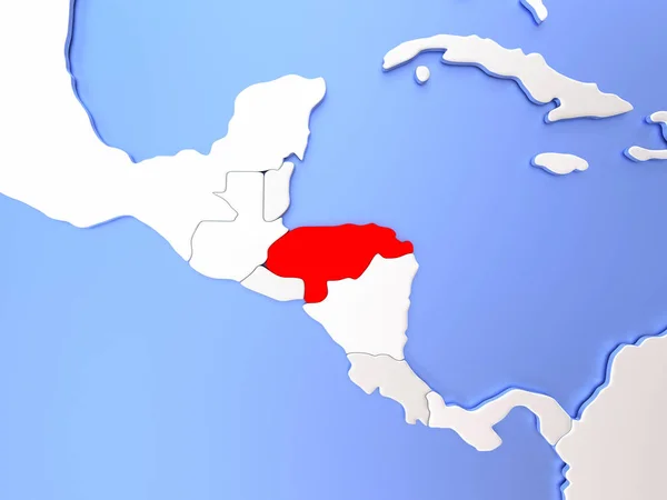 洪都拉斯在地图上的红色 — 图库照片