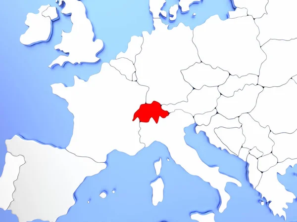 Zwitserland in het rood op kaart — Stockfoto