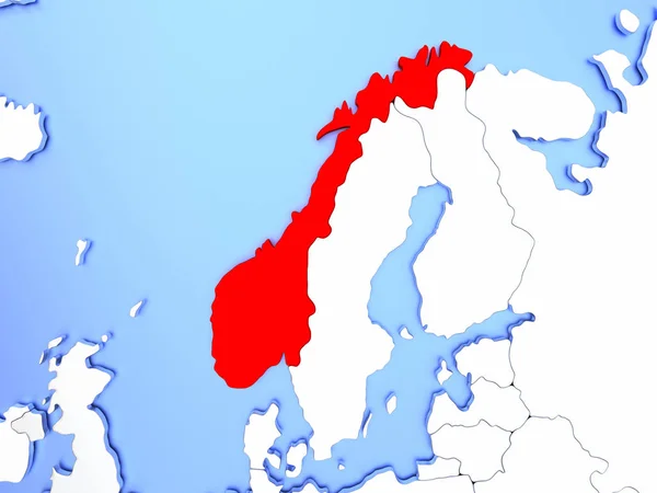 Noruega en rojo en el mapa —  Fotos de Stock