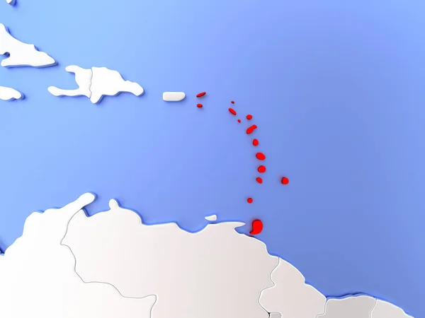 Caribbean w kolorze czerwonym na mapie — Zdjęcie stockowe