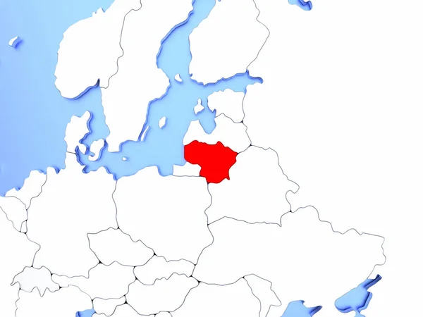 Lithuania in red on map — Stock Photo, Image