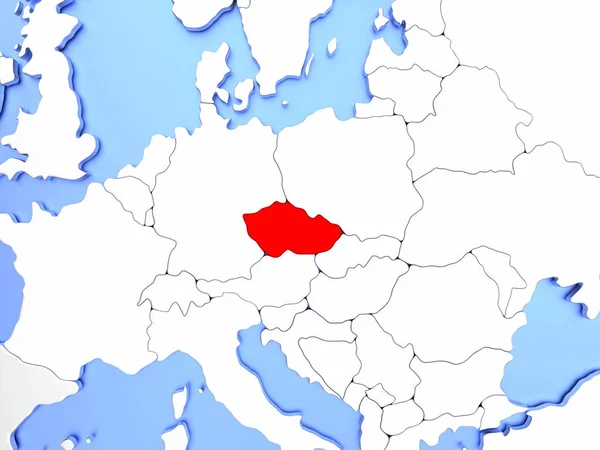 Czech republic in red on map — Stock Photo, Image