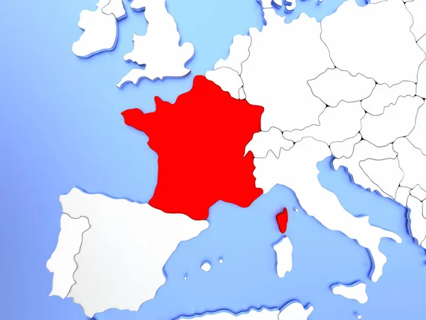 Франції у червоному на карті — стокове фото