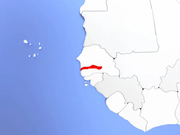 Gambia in red on map — Stock Photo, Image